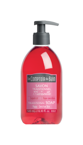 Image LE COMPTOIR DU BAIN Savon Traditionnel de Marseille Coquelicot  Peaux sensibles  500 mL