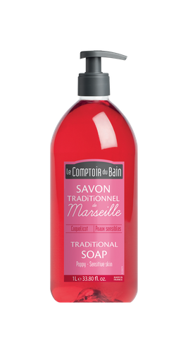 Image Le Comptoir du Bain Savon Traditionnel de Marseille Coquelicot  Peaux sensibles  1 litre