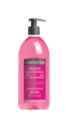 Image Le Comptoir du Bain Savon traditionnel de Marseille Rose  Peaux sensibles  1 litre