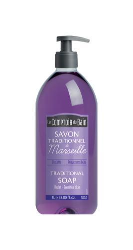 Image Le Comptoir du Bain Savon traditionnel de Marseille Violette  Peaux sensibles  1 litre