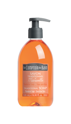 Le Comptoir du Bain Savon traditionnel de Marseille Mandarine sauge Peaux sensibles  500 mL