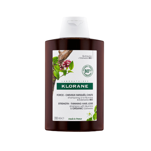 Klorane - Quinine - Shampoing fortifiant à la Quinine & Edelweiss BIO - Chute de cheveux, cheveux fatigués 200 ml
