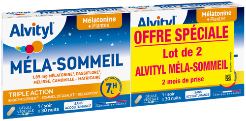 Image Alvityl - Méla-Sommeil gélules - Mélatonine + 3 plantes + vitamine B6 - Triple action sur le sommeil - Dès 18 ans - 30 gélules