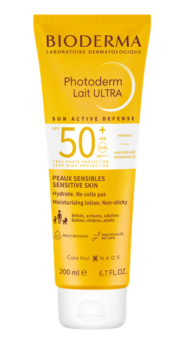 Image Bioderma Photoderm Lait ULTRA SPF50+, invisible et non parfumé, hydrate pour les peaux sensibles